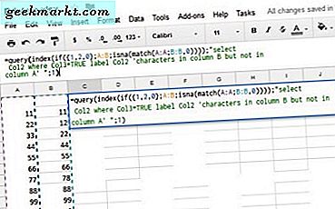 Slik sammenligner du kolonner i Google Sheets